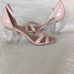 New, never worn clear-heeled nude heels